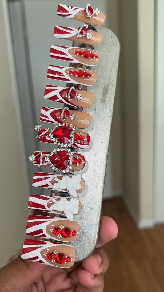 Luxury red white Christmas acrylic press on nails